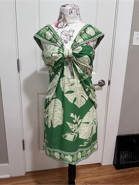 FARM Rio Green and Cream Tropical Mini Dress